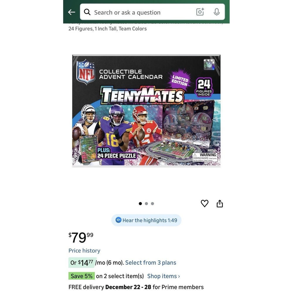 Party Animal Teenymates NFL 2024-25 Color Rush Advent Calendar 24 Figures Sealed